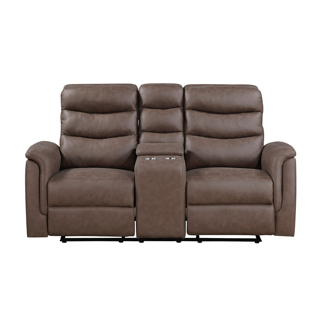 Microfiber Manual Double Glider Reclining Loveseat with Center Console