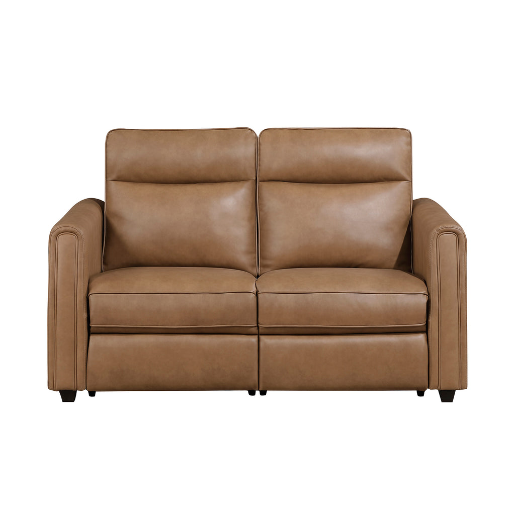 Faux Leather Power Double Reclining Loveseat with Rounded Track Arms