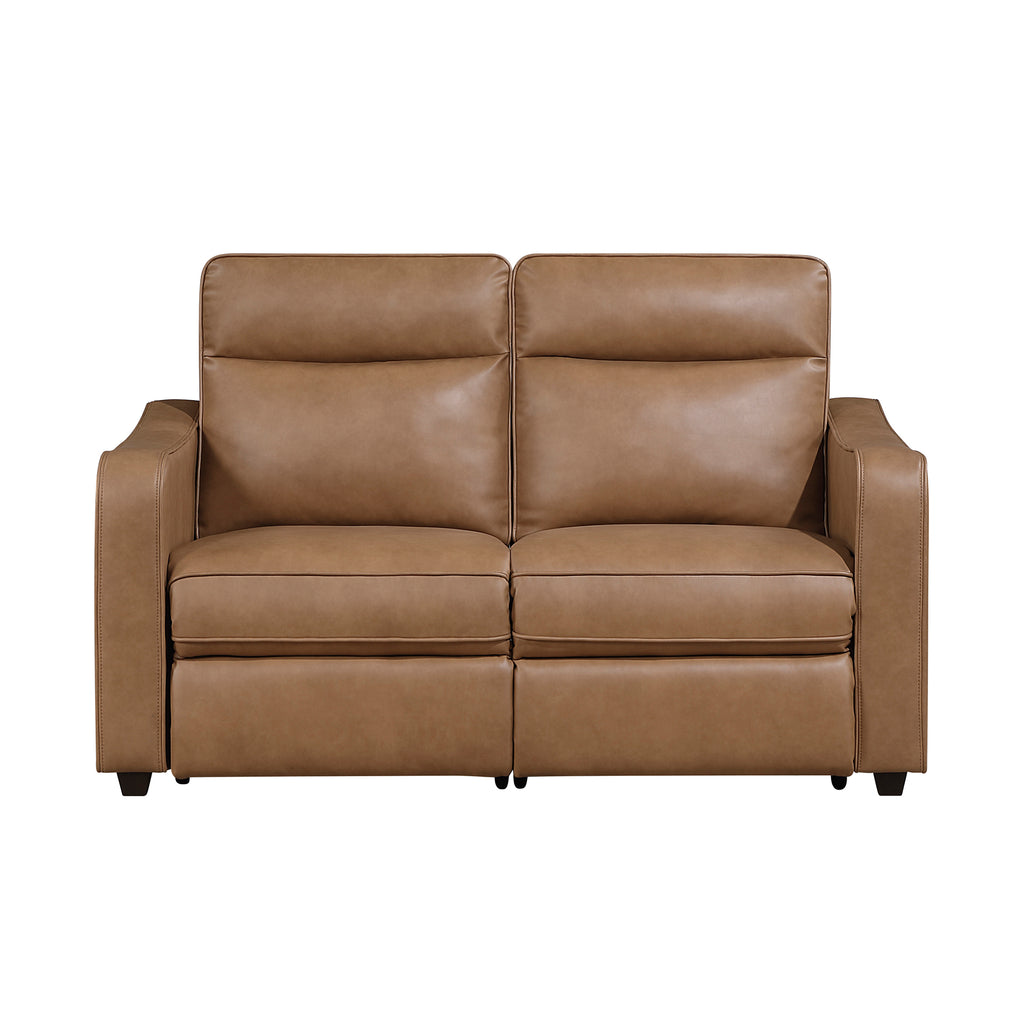Faux Leather Power Double Reclining Loveseat with Curved Track Arms