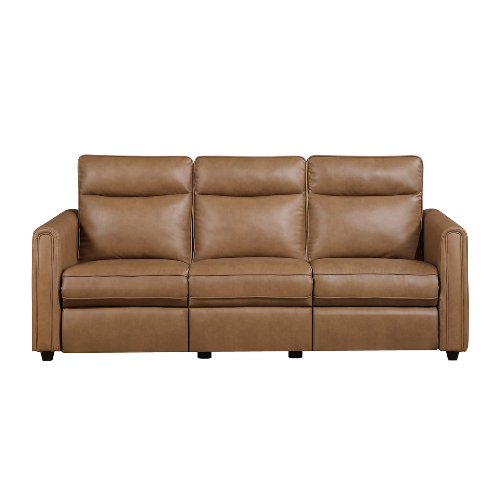Faux Leather Power Double Reclining Sofa with Rounded Track Arms