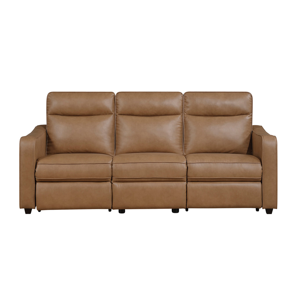Faux Leather Power Double Reclining Sofa with Curved Track Arms