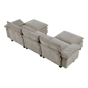 Chenille Fabric 5-Piece Modular Sectional with Two Ottomans