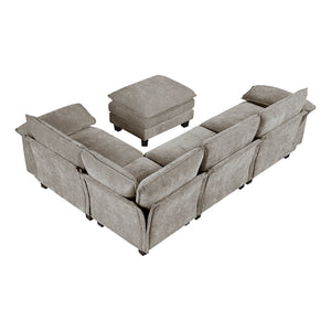 Chenille Fabric 5-Piece Modular Sectional with Ottoman