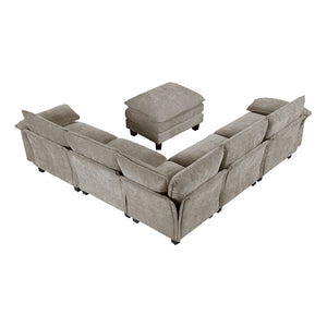 Chenille Fabric 6-Piece Modular Sectional with Ottoman