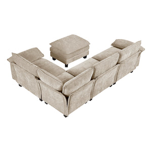 Chenille Fabric 5-Piece Modular Sectional with Ottoman
