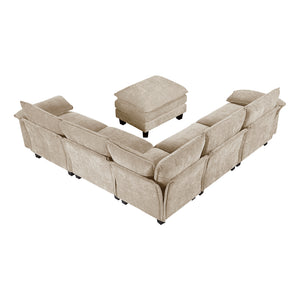 Chenille Fabric 6-Piece Modular Sectional with Ottoman