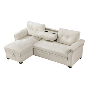 Textured Fabric 2- Piece Sectional with Reversible Chaise, Storage and Pull-out Bed