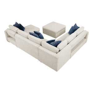 Textured Microfiber 5-Piece Sectional with Reversible Chaise, Pull-out Bed and Ottoman