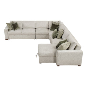 Textured Microfiber 5-Piece Sectional with Reversible Chaise and Pull-out Bed