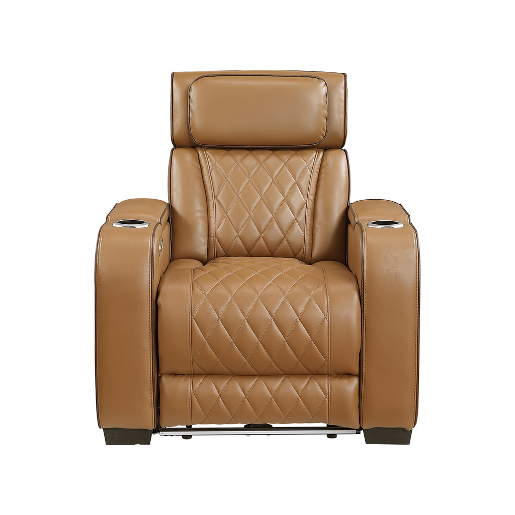 Faux Leather Power Reclining Chair with Power Headrest and Storage Arms