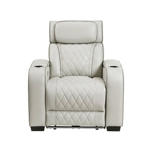 Faux Leather Power Reclining Chair with Power Headrest and Storage Arms