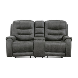 Polished Microfiber Double Reclining Loveseat with Console