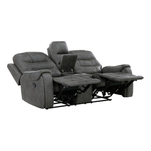 Polished Microfiber Double Reclining Loveseat with Console