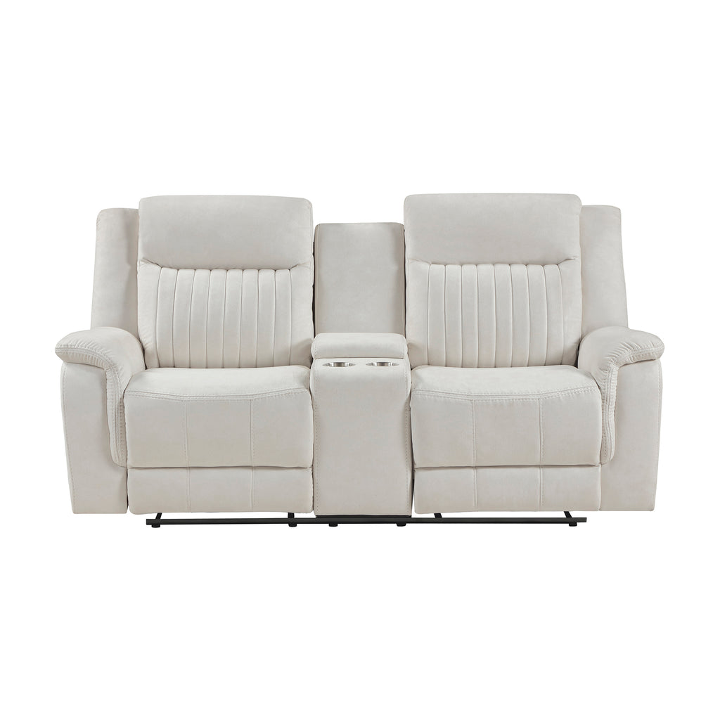 Polished Microfiber Double Reclining Loveseat with Console