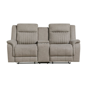 Polished Microfiber Double Reclining Loveseat with Console