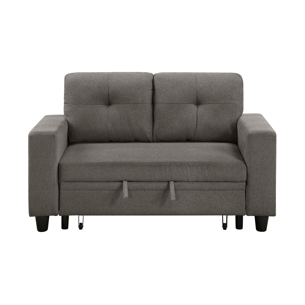 Boucle Fabric Loveseat with Pull-out Bed and shelves