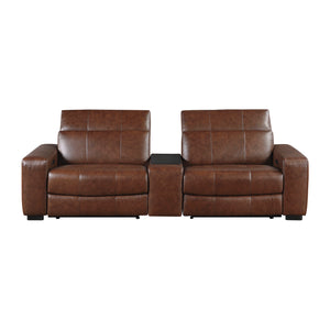 Leather Power Double Reclining Loveseat with Center Console