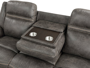 Gallet Brown 89" Double Reclining Sofa with Drop-Down Cup Holders
