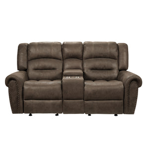 Jareth Brown 80" Double Glider Reclining Love Seat with Center Console