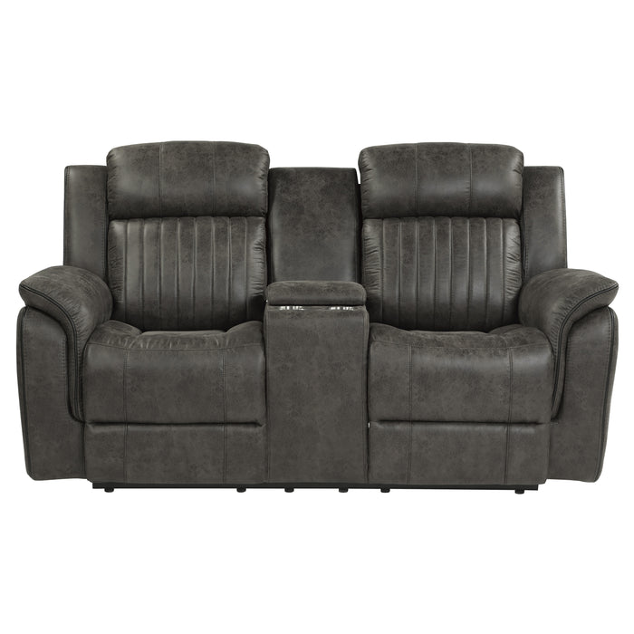Bisset Brownish gray 74" Double Reclining Love Seat with Center Console