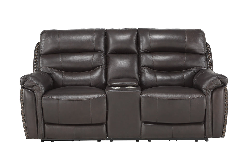 Havre Brown 78" Power Double Reclining Love Seat with Center Console, Power Headrests and USB Ports
